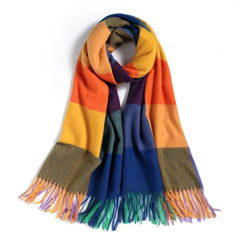 Winter Ladies Scarf Striped Plaid Shawl Elegant Lady Style Winter Scarf 2022 New Cashmere Tassel Scarf Luxury Pashmina Wraps