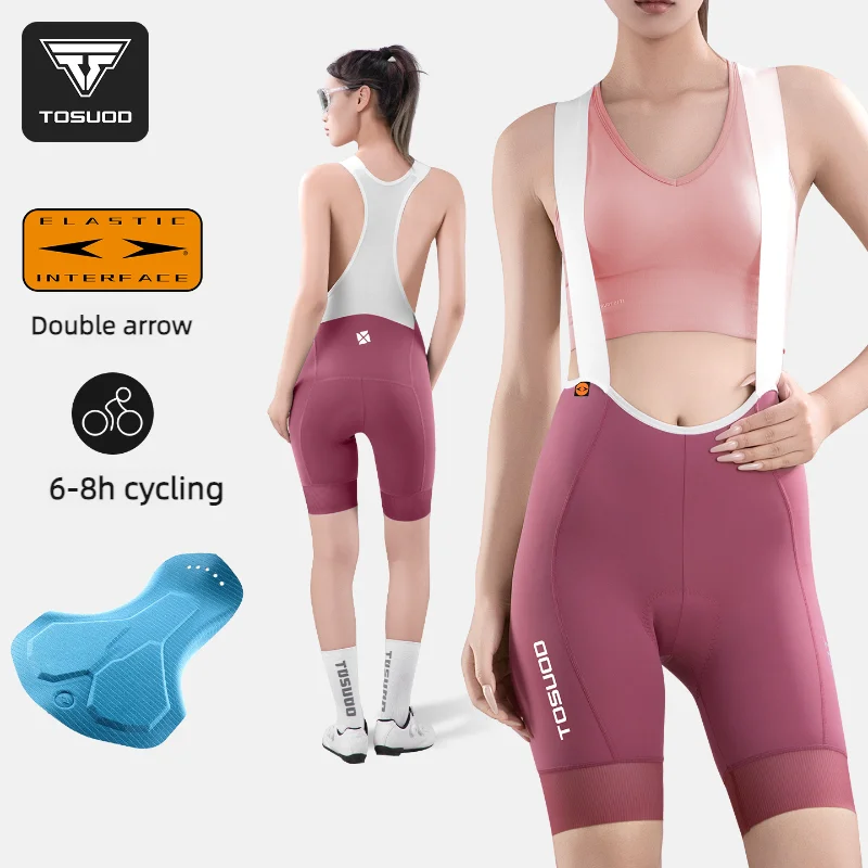 

TOSUOD Double Arrow Cushioned Seat Pad Cycling Shorts with Waistband for Mountain/Road Bikes - Women's Summer Cycling Apparel