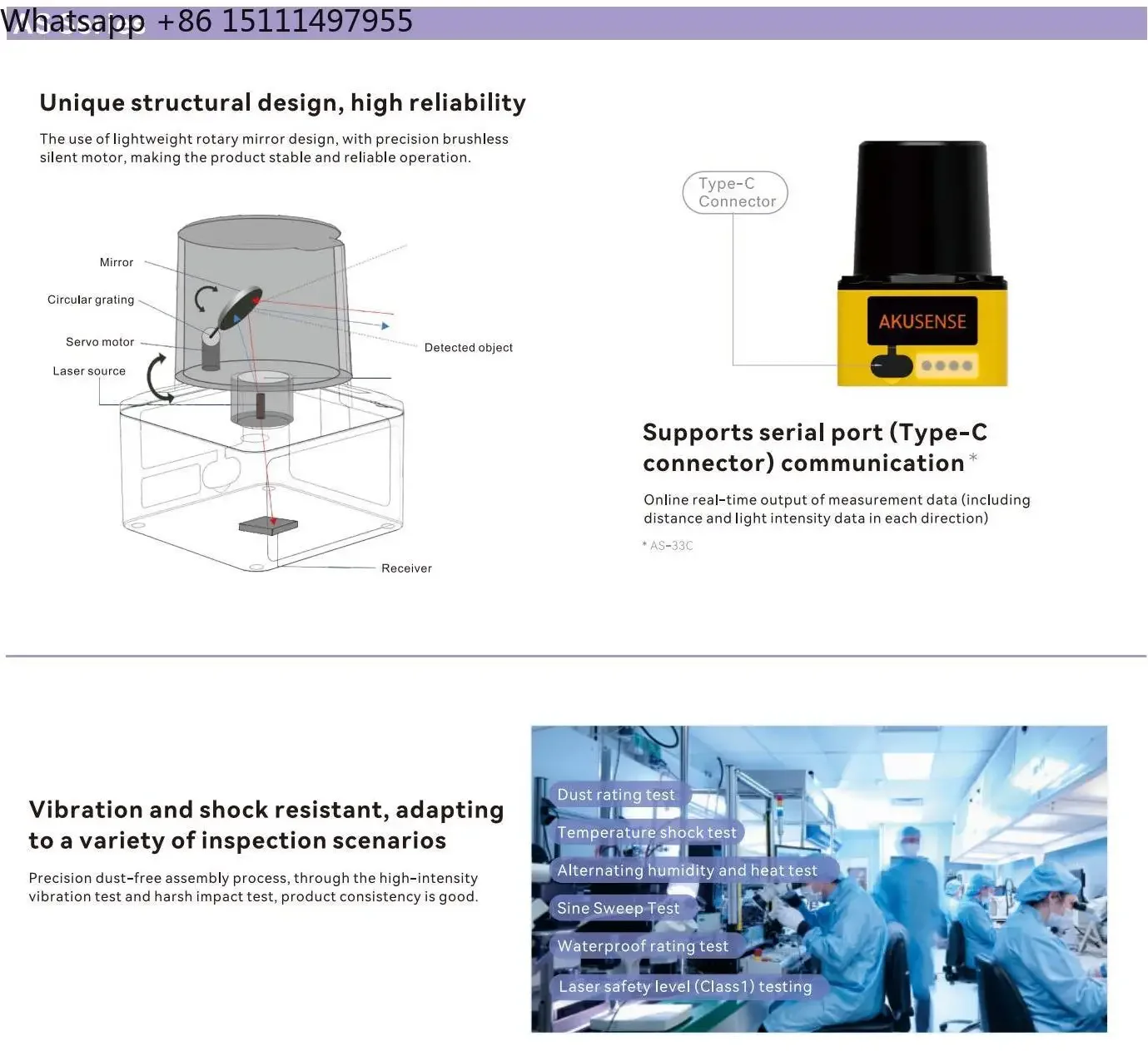 TOF LiDAR AS-21C Sensor 300° Diffuse Reflection | 3D Scanning for SLAM AGVs Drones Automation Warehousing Security lidar scanner