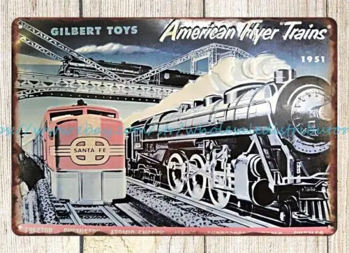 railway railroad Gilbert toys American Flyer Trains metal tin sign room ideas