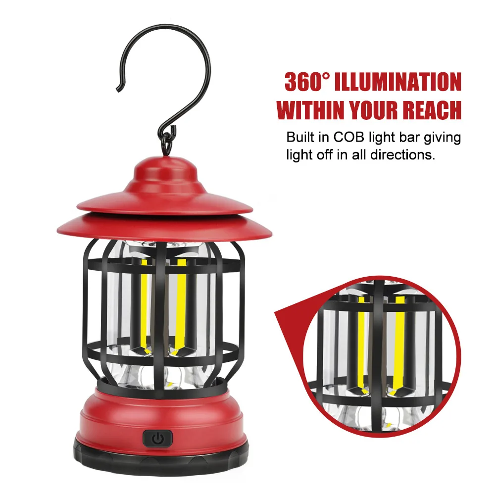 Retro Portable Camping Lantern Type-C Outdoor Kerosene Vintage Camp Lamp 2 Lighting Modes Tent Light for Hiking Climbing Yard