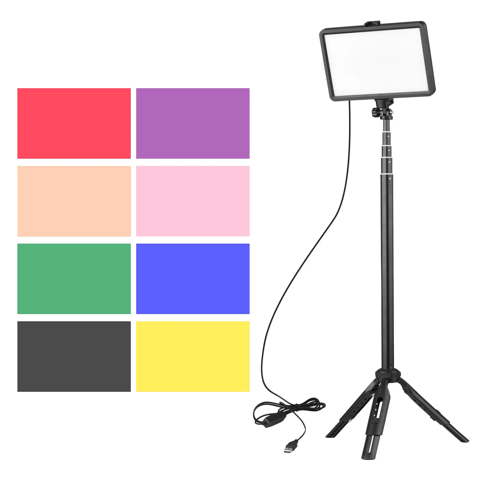 USB LED Video Light Video Conference Lighting LED Fill Light 3200K-5600K+Tripod+Color Filters for Live Streaming Video Recording