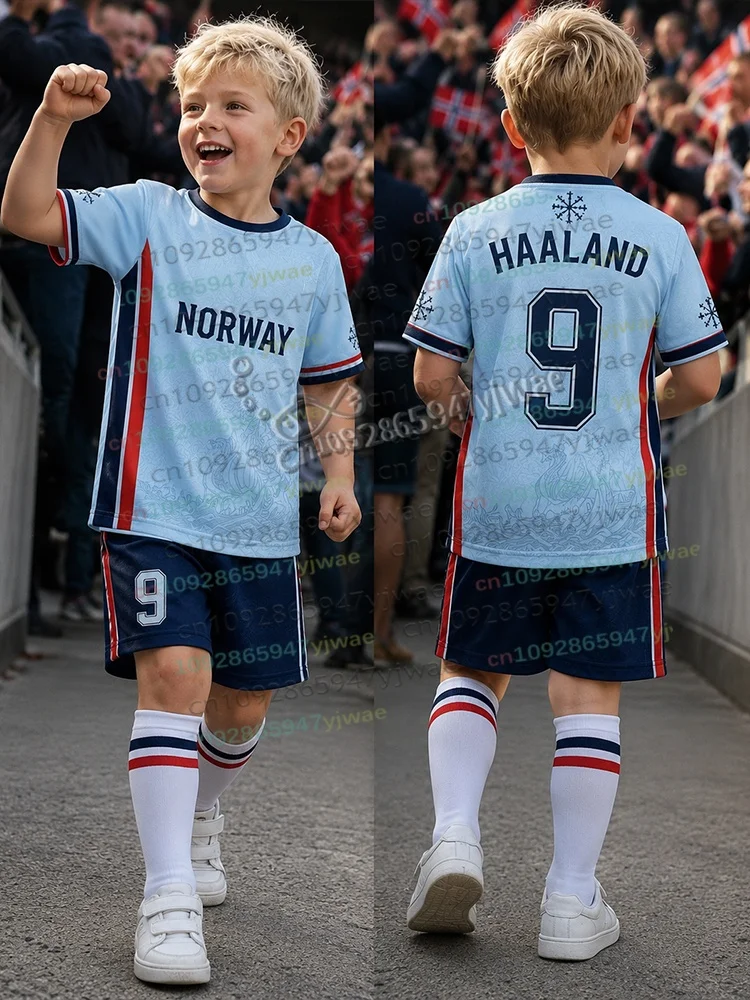 26 Special HAALAND Nr. 9 Fußballtrikot-Set mit Shorts für Damen, Herren und Kinder, Norwegen Fußballfan-Outfit, 2-teiliges Set – Detail 7