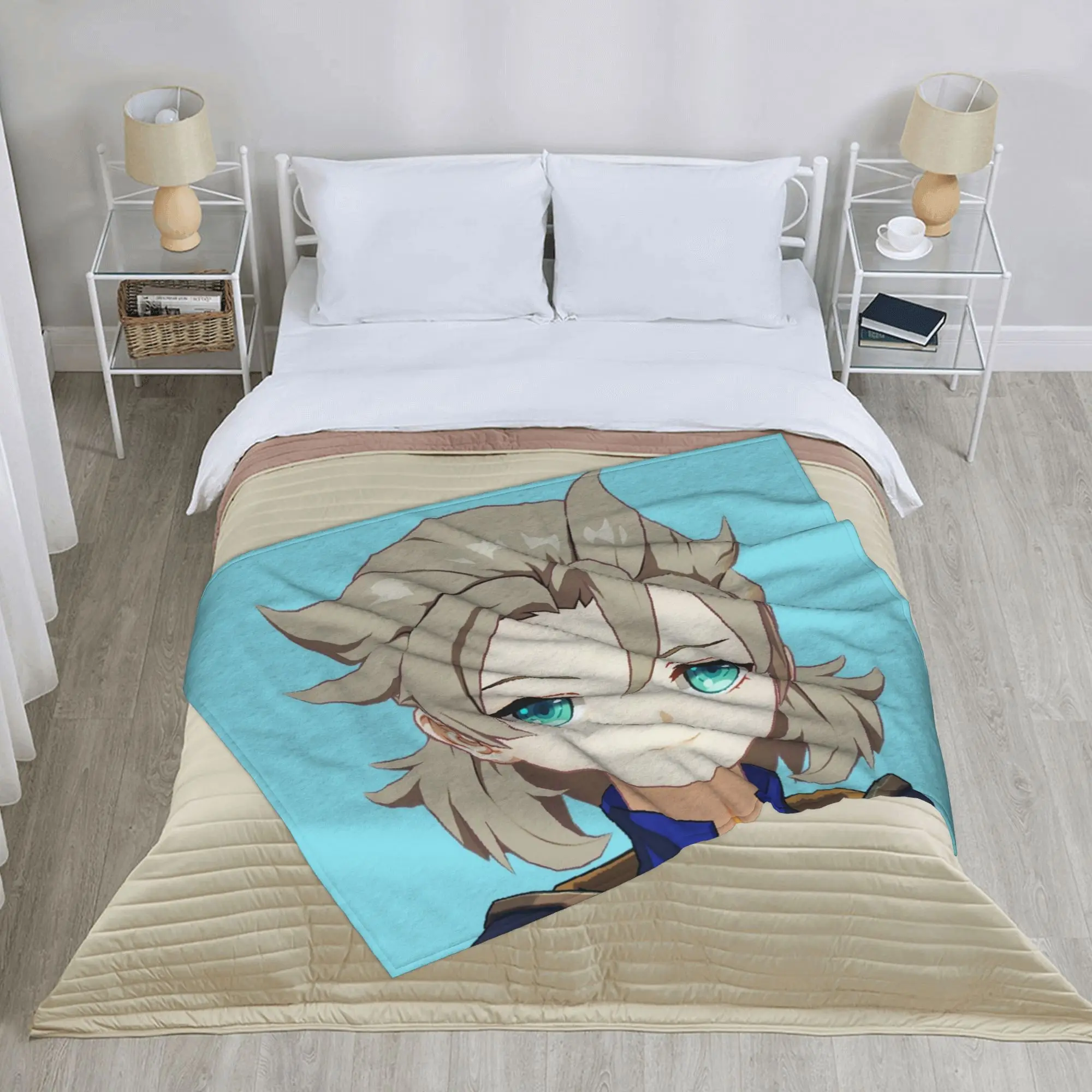 Smug Albedo Genshins Impact Blanket Velvet  Spring Autumn Cute Games Super Warm Throw Blanket for Bed Plush Thin Quilt