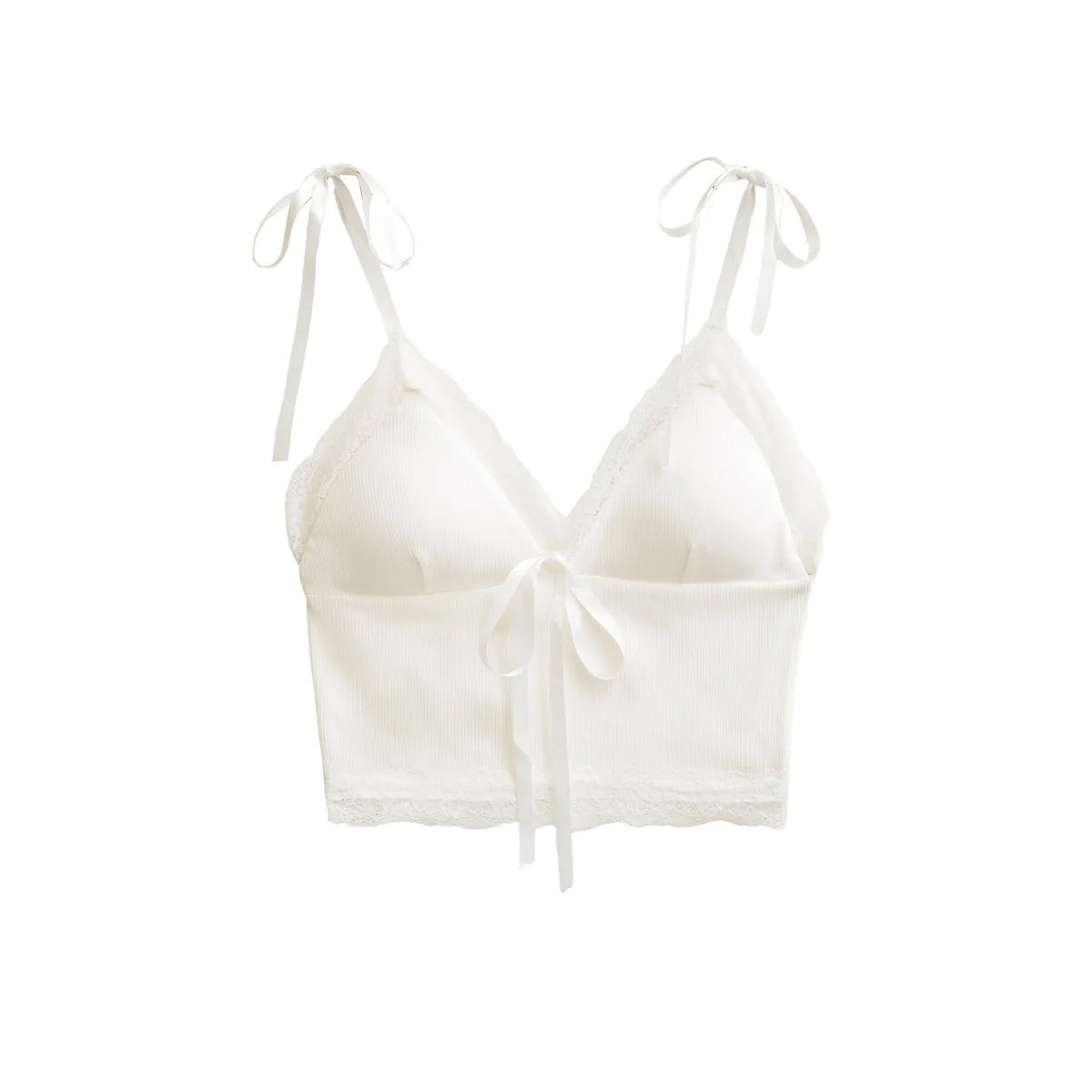 Camisole en dentelle avec coussinets de poitrine pour femmes, coupe cintrée, portable à l'extérieur, pur désir, Style fille chaude, beau nœud papillon au dos 50GD