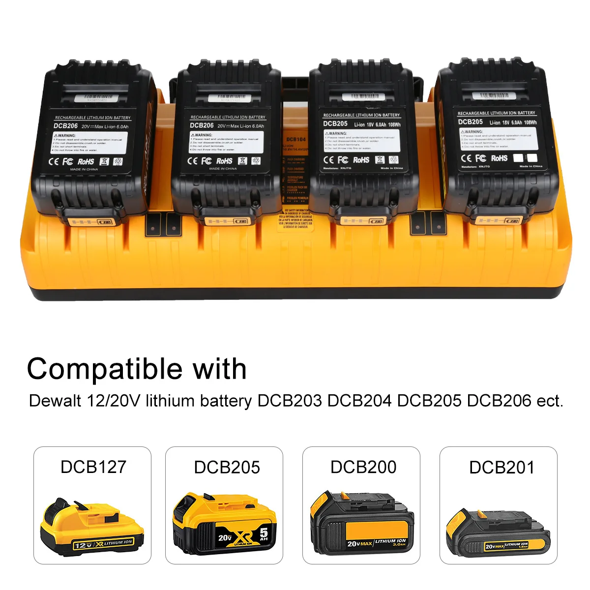 For Dewei DCB105 Portable Fast Four Charger 12V-20V Power Tool Lithium Battery Charger