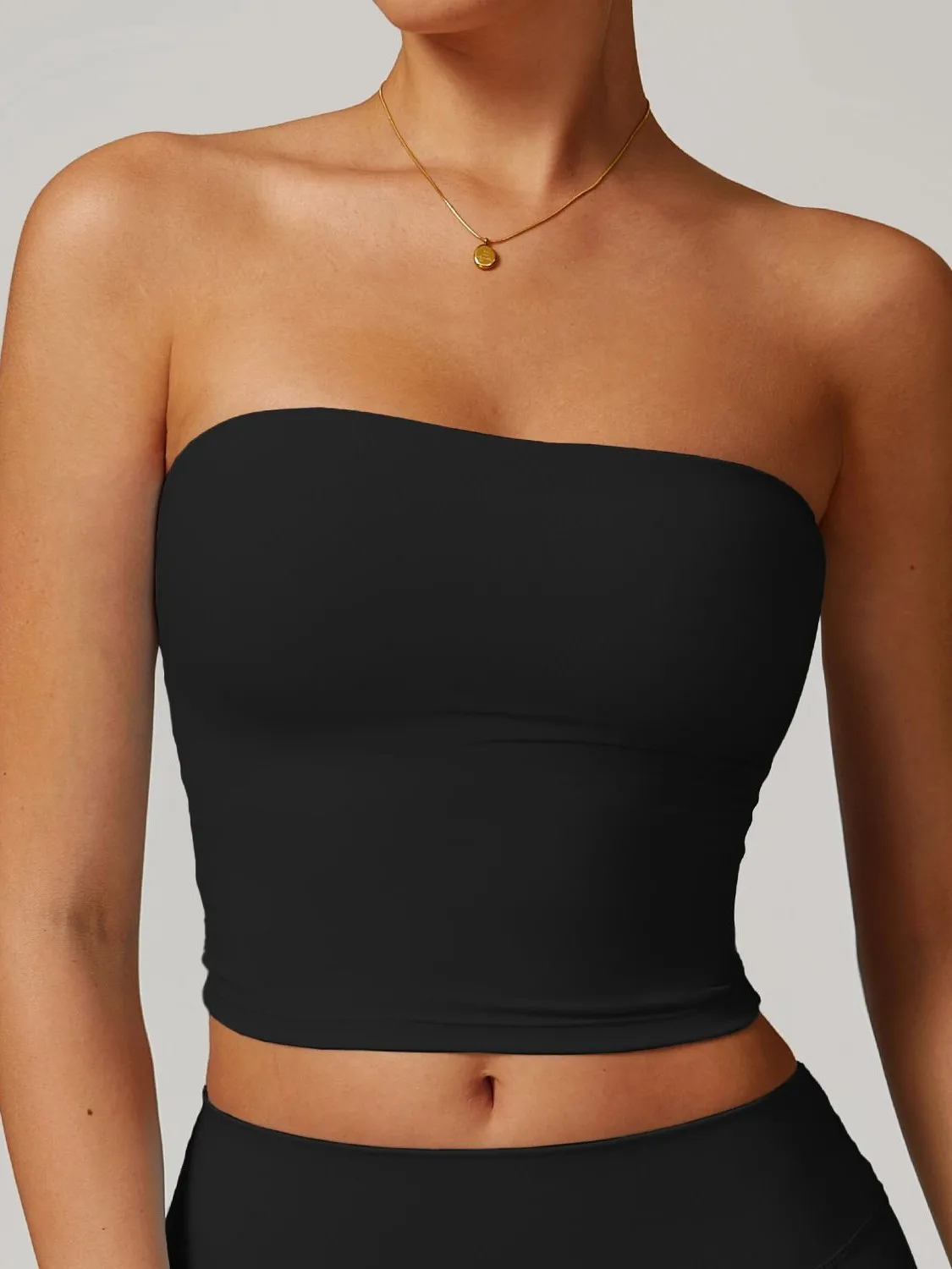 

2025 New bestseller strapless yoga backless knotted top, super soft nylon fitness outdoor black beautiful back, comfortable