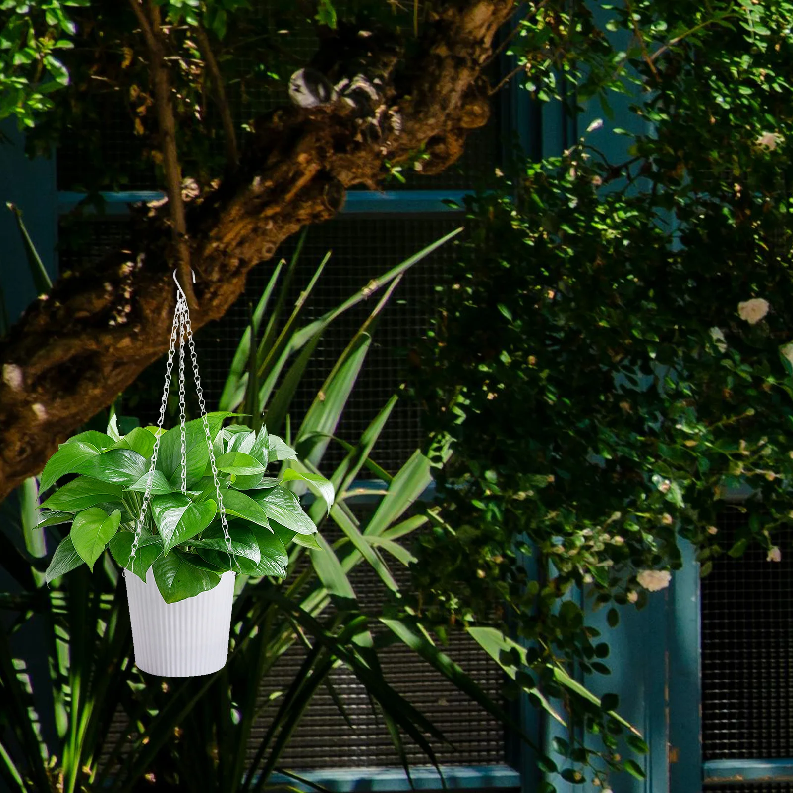 سلاسل معلقة سوداء لأواني الزهور المزارعون مغذيات الطيور الفوانيس الثقيلة الحديد توفير المساحة حديقة ديكور معلق