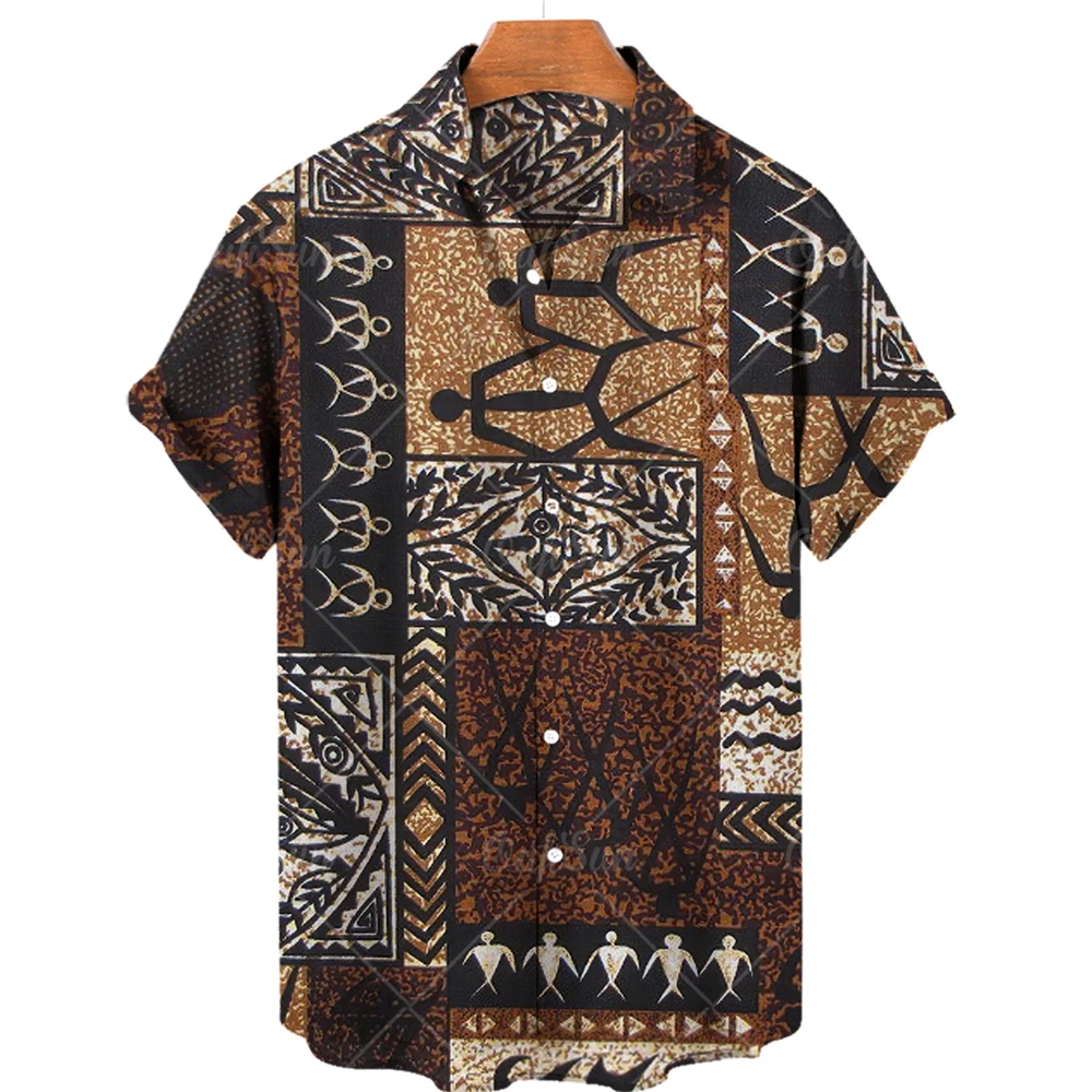 2022 Men's Hawaiian Shirt Ethnic Pattern Patchwork Top Casual One Button Short Sleeve Versatile Printed Large Size Shirts y2k 3