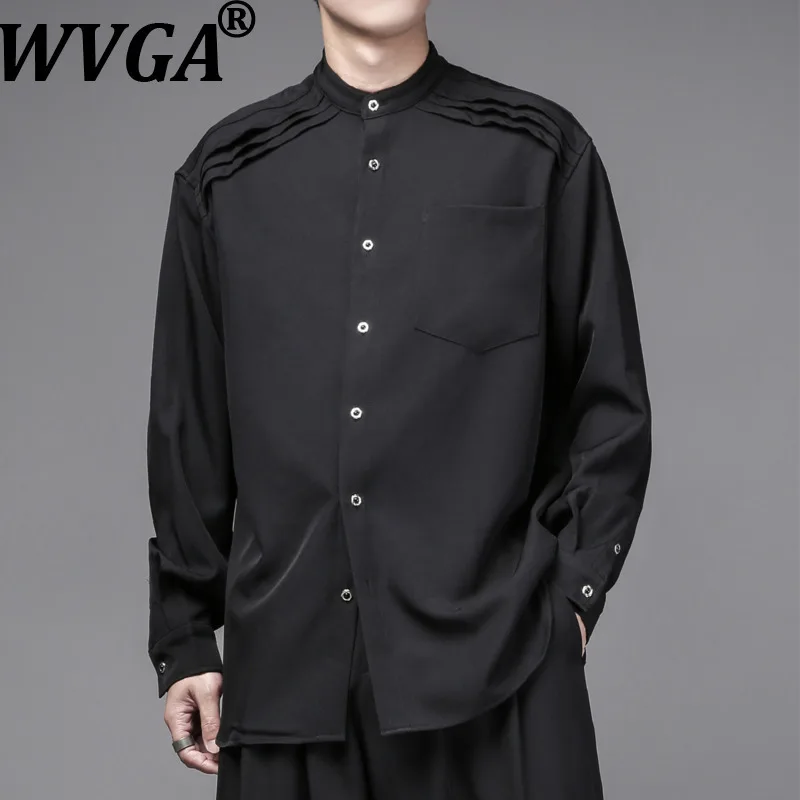 

WVGA Spring Autumn New Men Tide Dark Style Folded Pleated Trendy Long Sleeve Shirts Niche Chic Casual Straight Pants Sets W19051