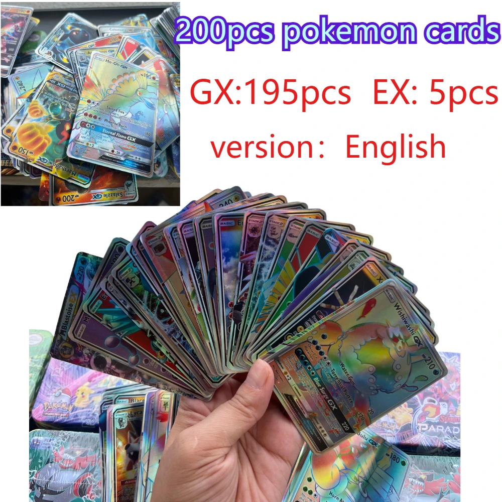 

200pcs English Pokemon PTCG High Quality Toys Cards Charizard Ex GX Rainbow Blastoise Collection Battle Cards Toy Gifts for Kids