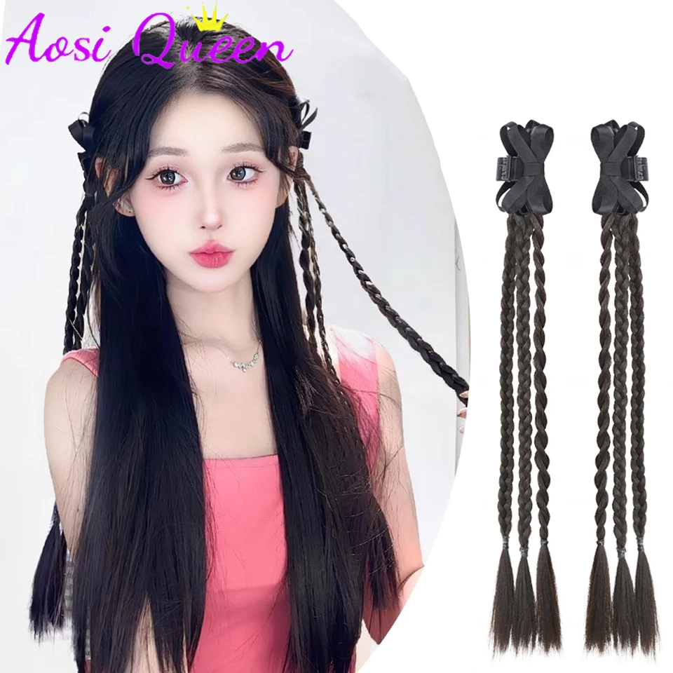 AOSI 2pcs/set Twisted Braid Synthetic Wigs Simulation Wig Hair Clip Back Head Two Sides Hair Accessories