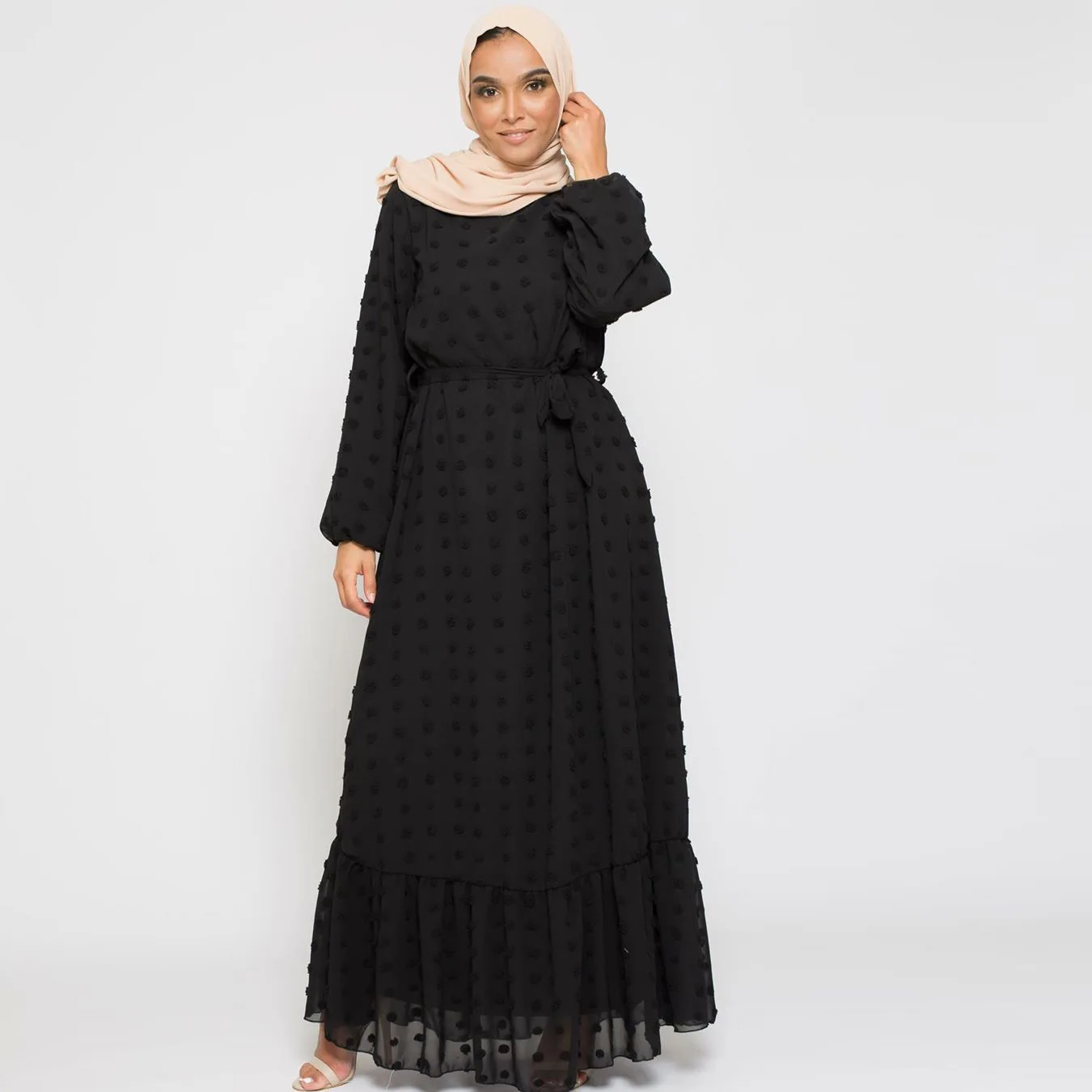 Three-dimensional Jacquard Muslim Abayas Fashion Women\'s Dress Fashion Middle Eastern Maxi Dress Solid Robe Caftan Muslim Dress