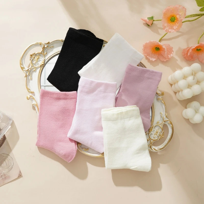 Women Solid Color Socks Comfortable Breathable Colorful Casual Fashion Short Sock Cute Japanese Candy Color Girl Soft Middle Sox