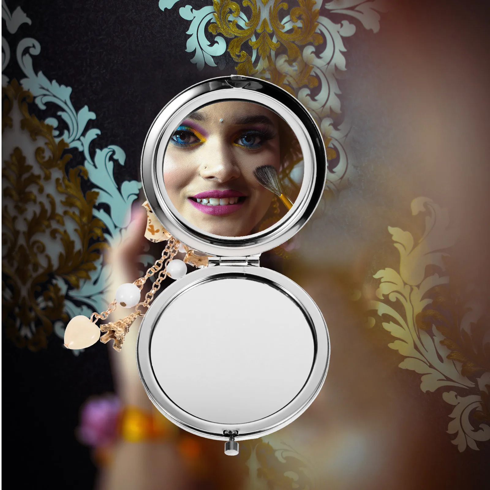 Compact Round Metal Mirror Small Double-Sided Makeup Magnifying Portable Travel Carry Lightweight Pocket Vanity Mirror