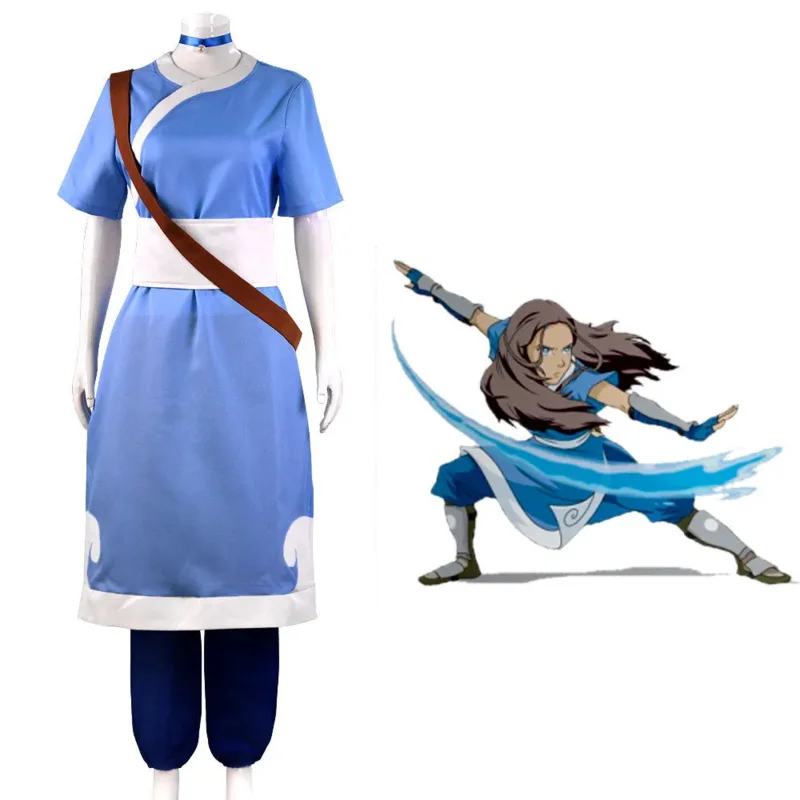 Anime Avatar The Last Airbender Katara Cosplay Traje, Fato Aang Uniforme, Roupas de Halloween, Vestido para Mulher, Homem