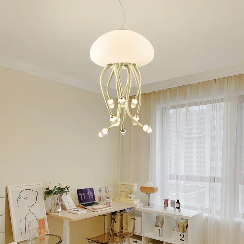 Cream style designer jellyfish chandelier minimalist and creative living room light, dining room art bedroom light