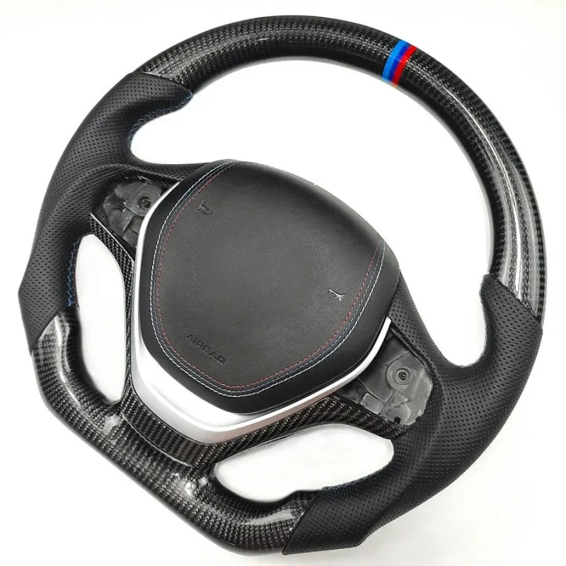 

Leather Carbon Fiber D-shape Sporty Three-spoke Steering Wheel 3 Series/4 Series/5 Series/X1//X3/X4/X5//X7 & M3/M5