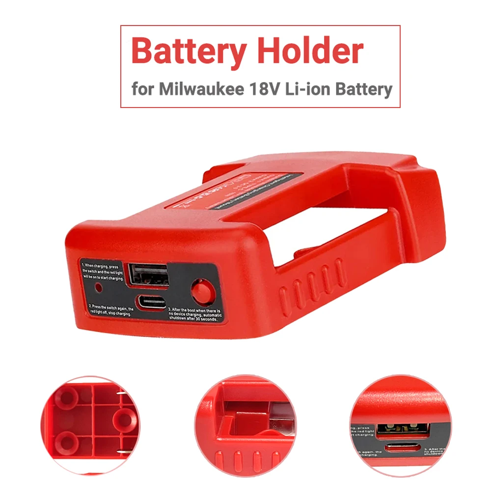 

Portable Charger Adapter Compatible For Makita For Dewalt For Milwaukee 18V Li-ion with USB Type-C Battery Holder Fast Charging