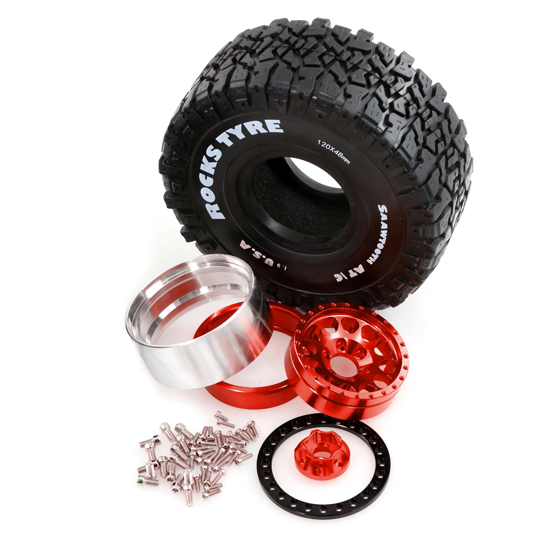 

4Pcs Metal Wheel Hub And Tire Set 1.9" All Terrain Tires for 1/10 RC Crawler (120*48mm) (R238)