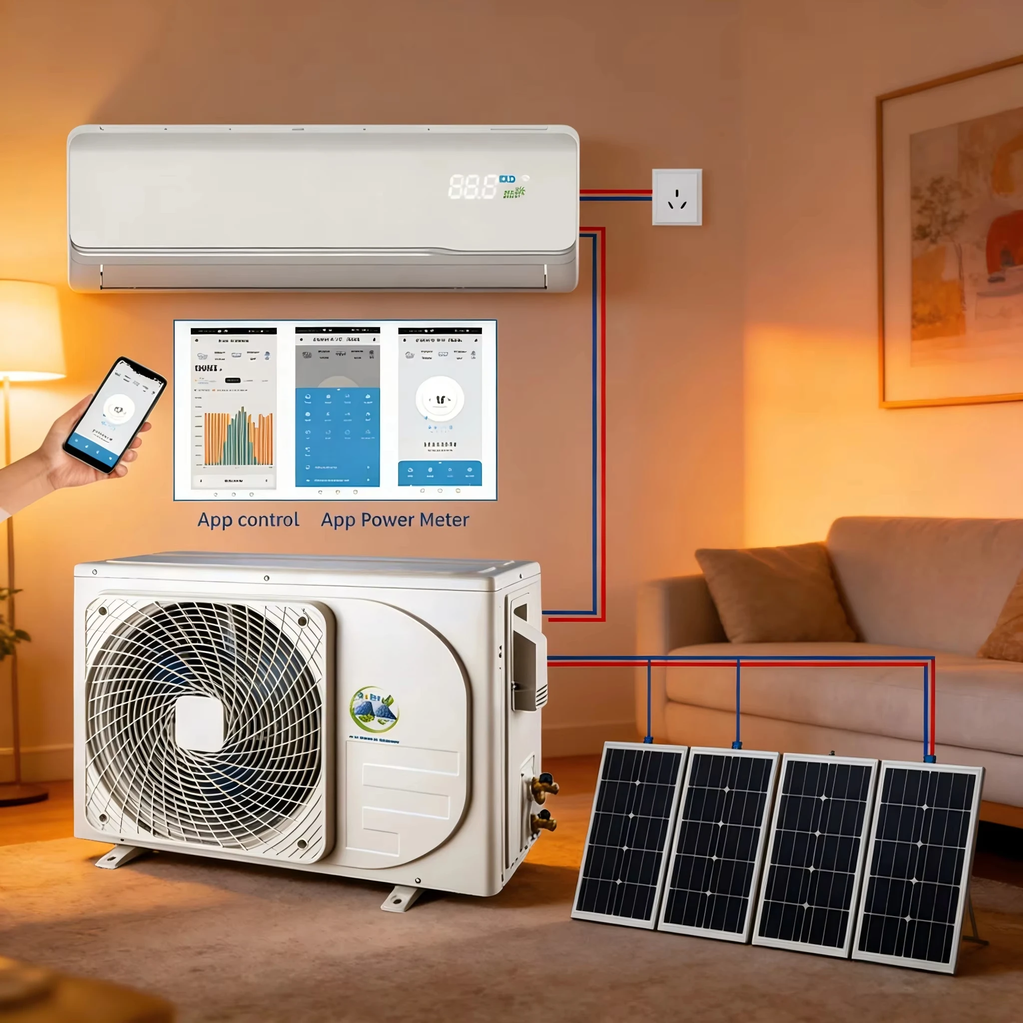 

Solar Airconditioner Wall Split Air Conditioner DGWA2-ACDCBLW-24K Solar Ac Dc Hybrid Air Conditioner for Home