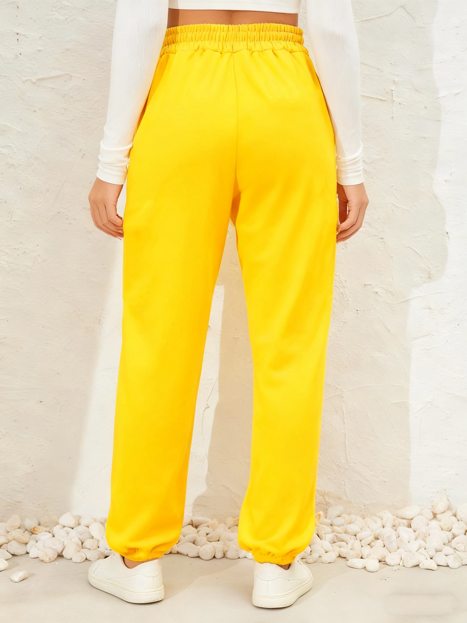 Ekstremalnie szybkie drukowane spodnie dresowe damskie jesienno-zimowe, ocieplane polarem, ciepłe, z elastyczną talią, z kieszeniami, codzienne spodnie sportowe damskie.