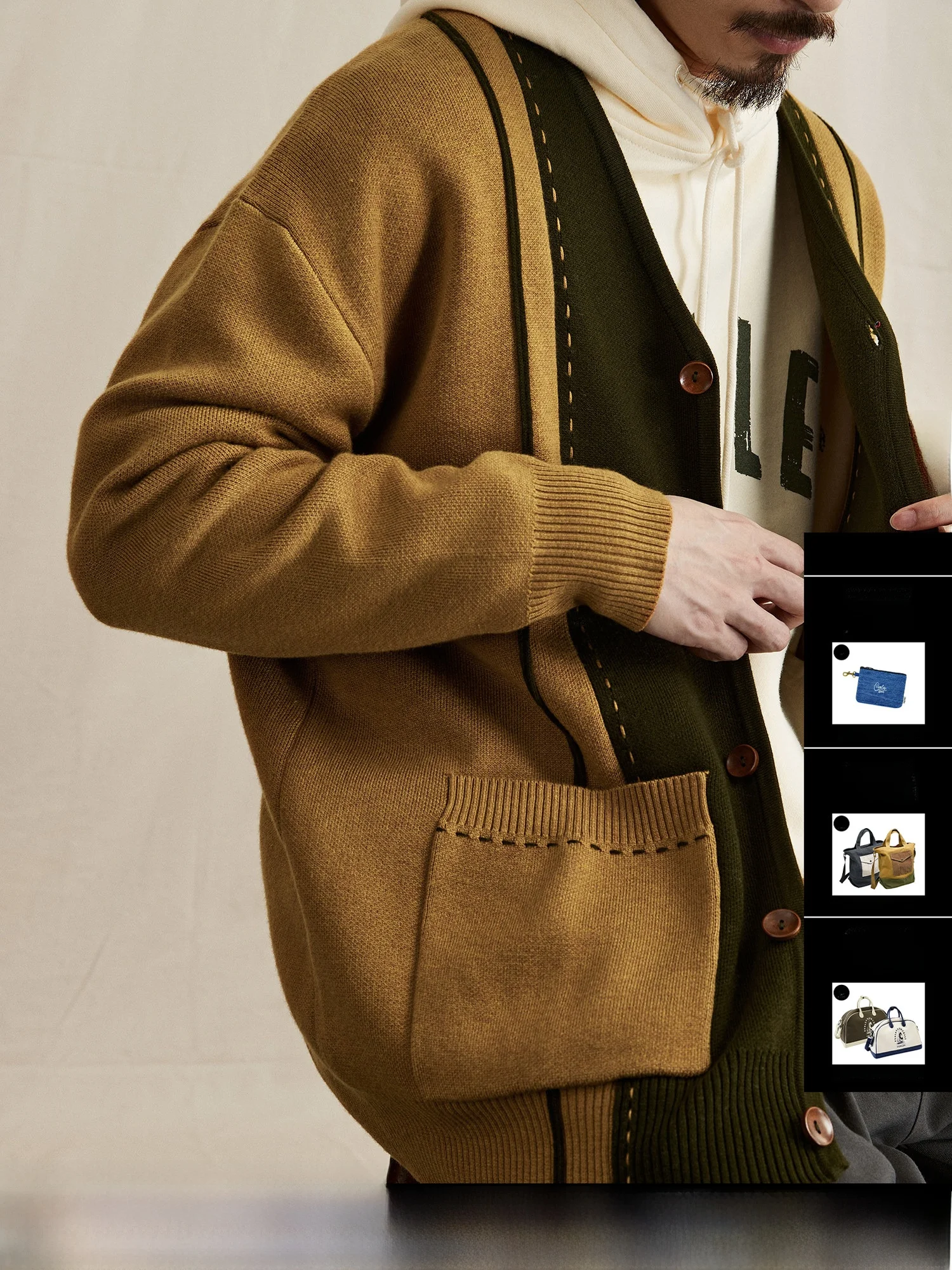 

CENLES Men's Knitted Wool Sweater Casual Vintage Open Cardigan Loose Fit Autumn Winter Top Polyester Blend Long Sleeve V-Neck