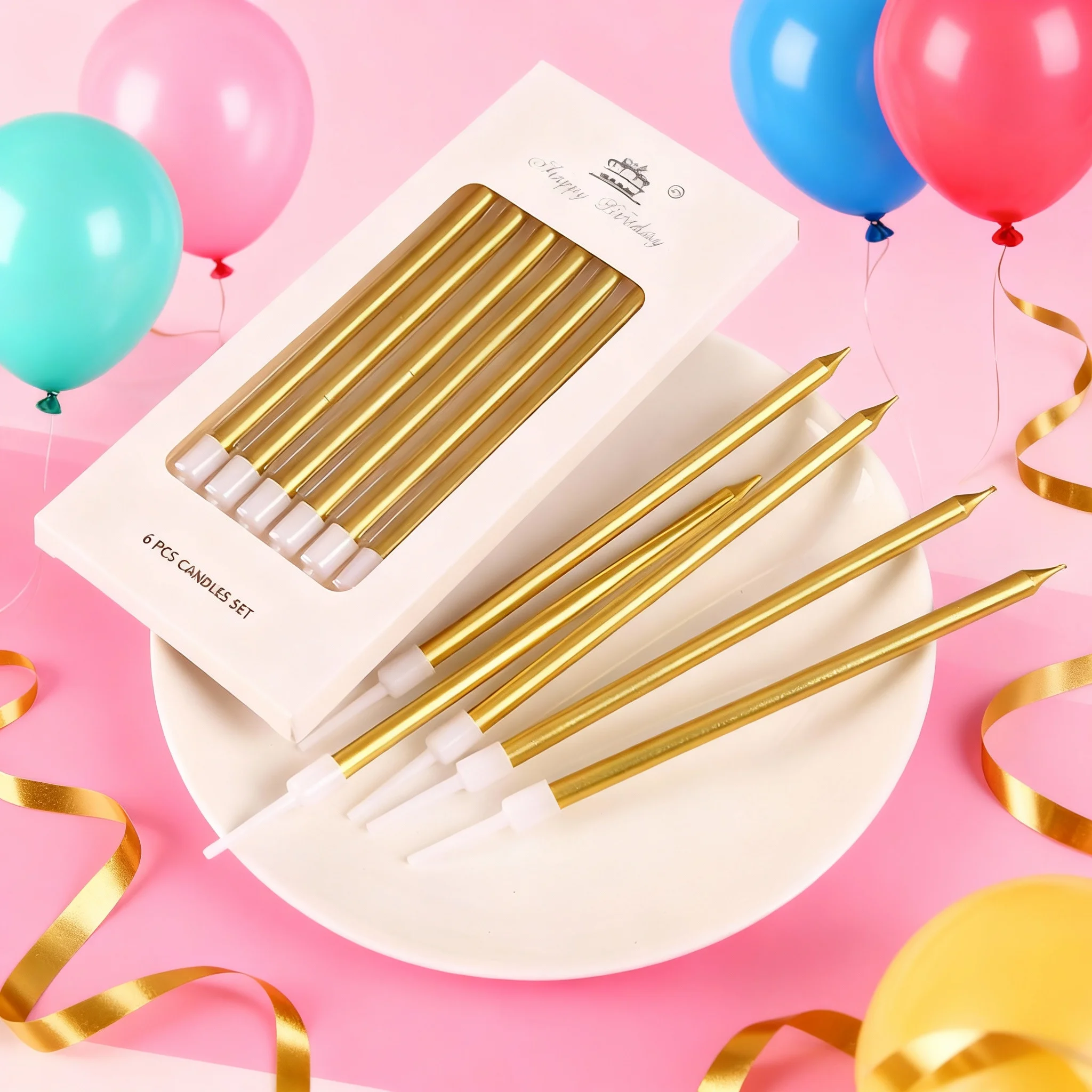 6pcs/box Pencil Cake Candle Happy Birthday DIY Colored Candle Cake Topper Wedding Baby Shower Kids Birthday Party Cake Decors