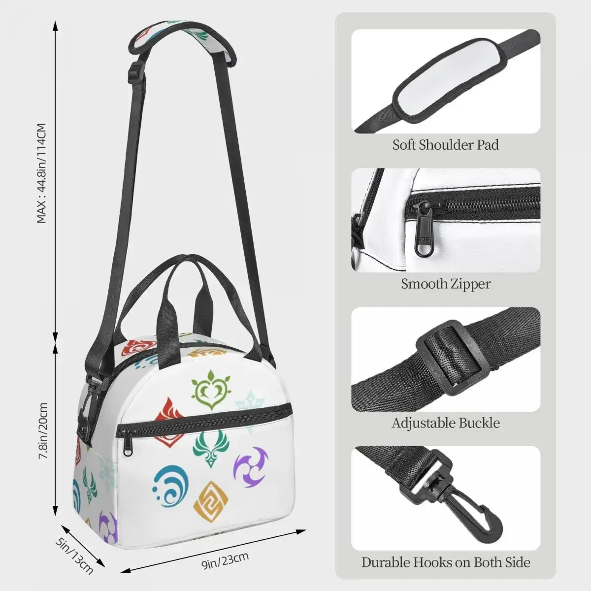 Genshin Impact AllElements Insulated Lunch Bag for Women Office Cooler Thermal Box Tote Portable Lunch Boxes