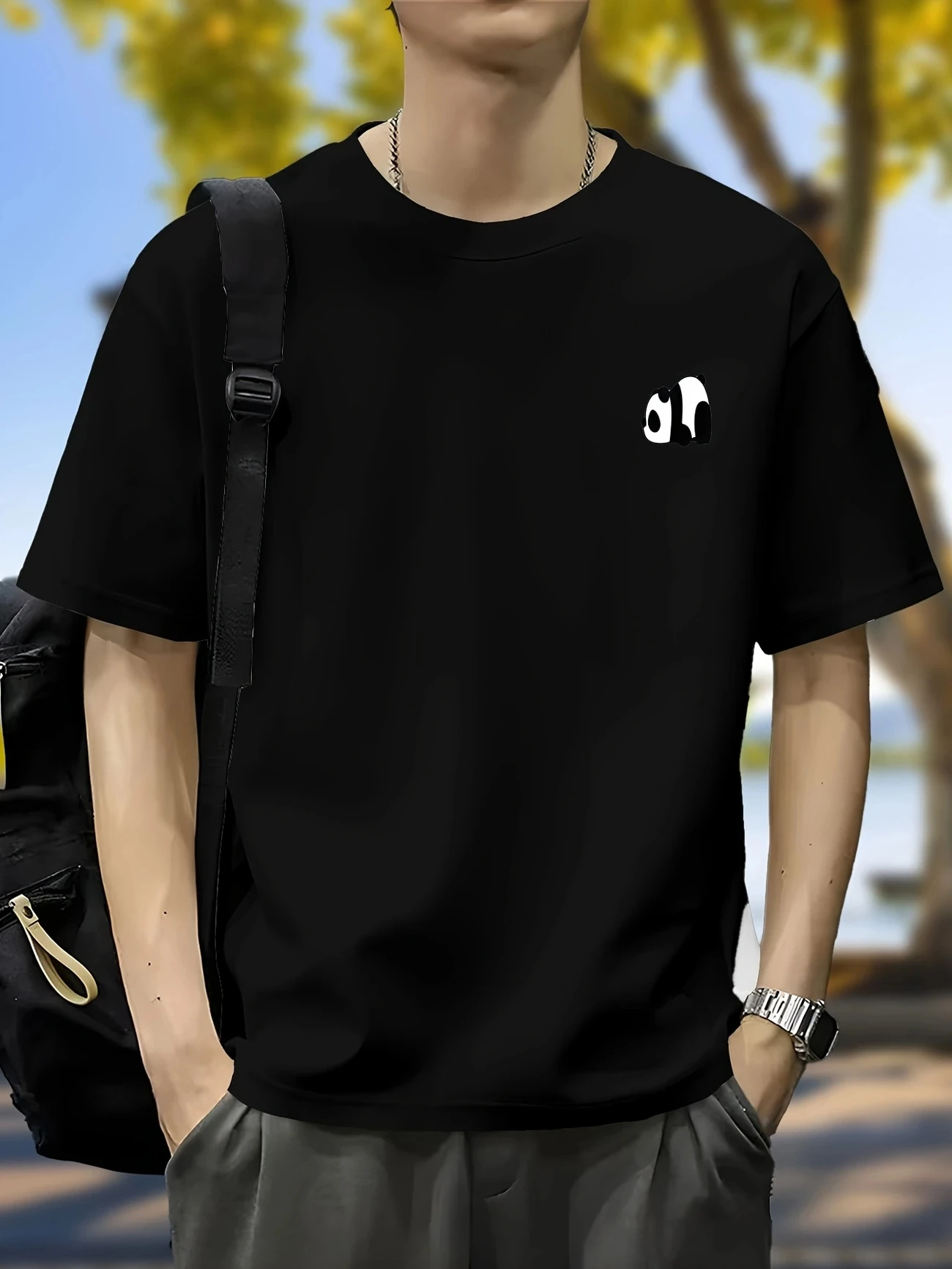 

2025 летняя новая мужская модная повседневная дышащая футболка из 100% хлопка с коротким рукавом и принтом панды, спортивная футболка для фитнеса на открытом воздухе