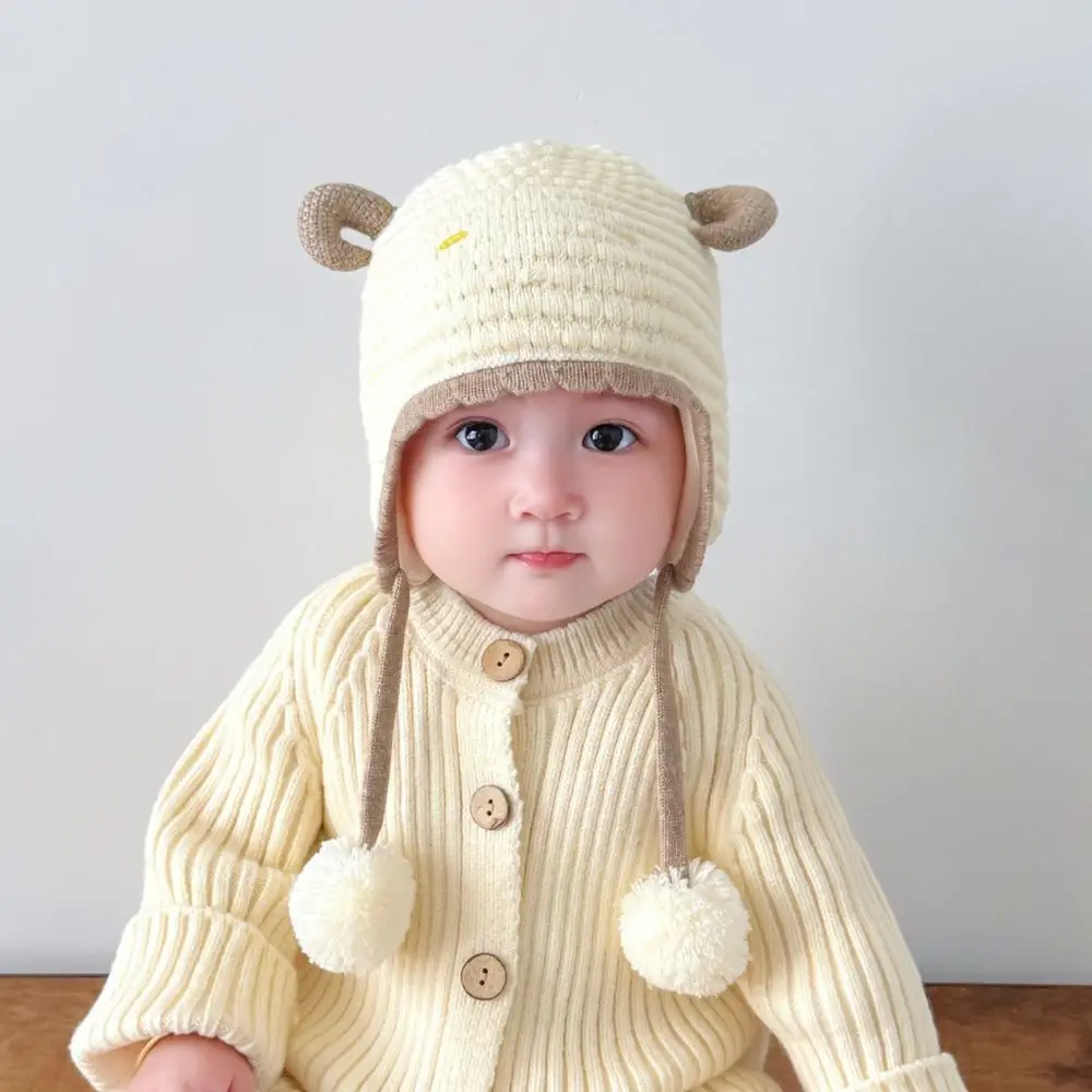 Cute Knitted Infant Hat Winter Warm Ear Protection Beanie Soft Elastic Breathable Cap For Newborn Toddlers Headwear