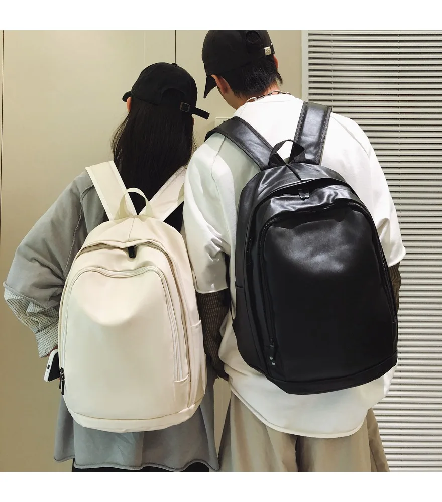 Versatile leather backpack large capacity computer backpack female student schoolbag male waterproof fashion
