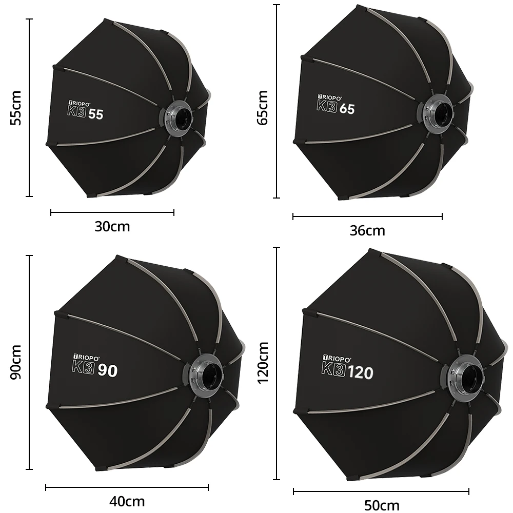 TRIOPO K3 Seri Pengaturan Cepat 55/65/90/120Cm Softbox Segi Delapan Dudukan Bowens untuk Godox Aputure Sokani Studio Lampu Video LED