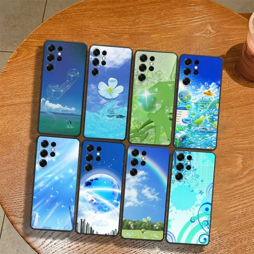 Frutiger Aero Aqua Nostalgia Phone Case For Samsung S20,21,22,23,24,25 Ultra,Plus,Lite,FE,Black Soft Case