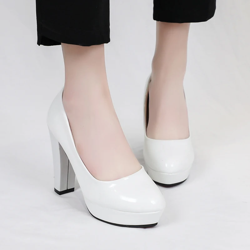 Platform High Heels Square Heel Pumps Women Spring Autumn Shoes Woman Fashion Shallow Office Shoes Slip-On Wedding Ladies Shoe