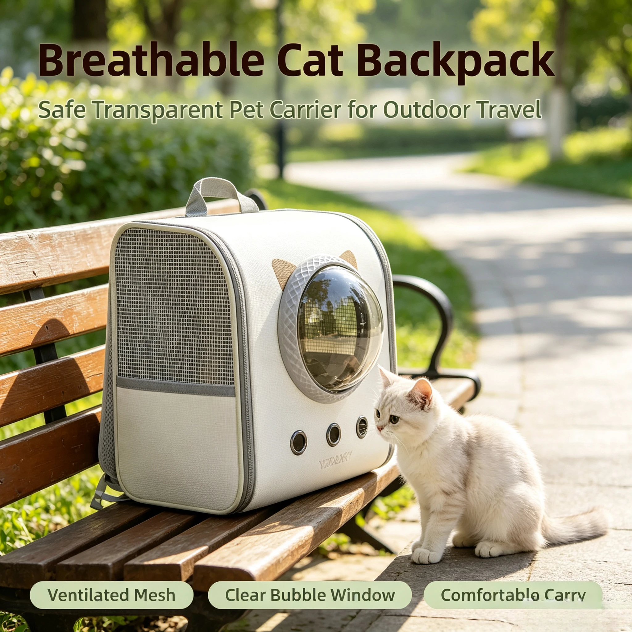 Multi Vent Bubble Pet Backpack, Lightweight Cat Travel Carrier Bag with All-round Airflow for Outdoor Stroll & Camping