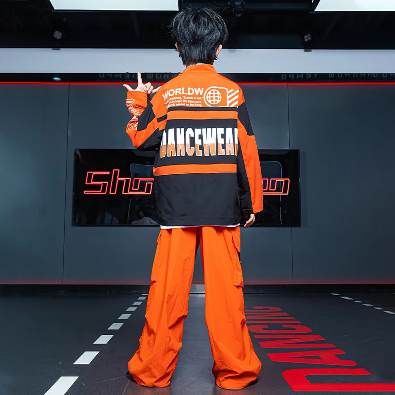 Kinder Hip Hop Kpop Kleidung Rennhemd Ernte Top Orange lässig Street Jogger Cargo hose für Mädchen Junge Jazz Tanz Kostüm Kleidung
