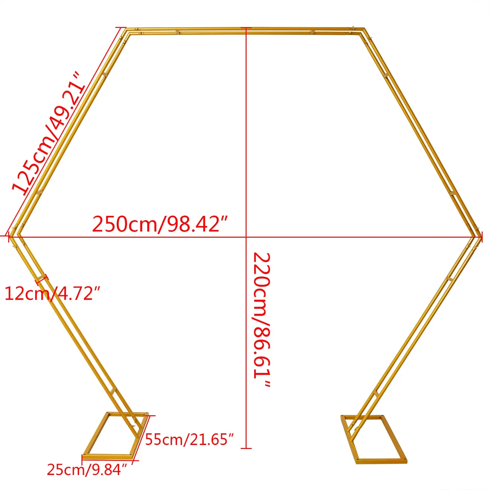 Wedding Free Standing Metal Arch Frame Hexagon Backdrop Gold Birthday Party Decoration Double Tube Design