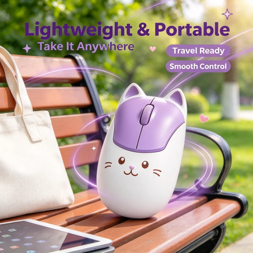 2.4G Wireless Cat Ear Mouse RGB Light Rechargeable Silent Click Ergonomic Computer Mice for Laptop PC Office Desktop Cute Gaming