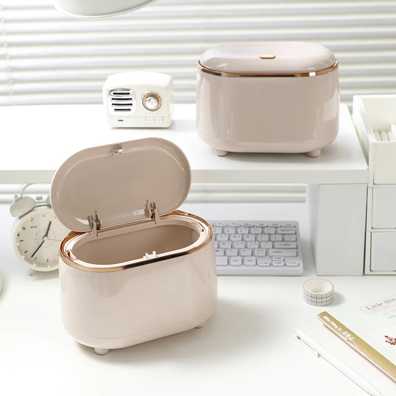 Light Luxury Style Desktop Trash Can Office Desk Coffee Table Countertop Small Storage Paper Basket Desktop Storage Tool