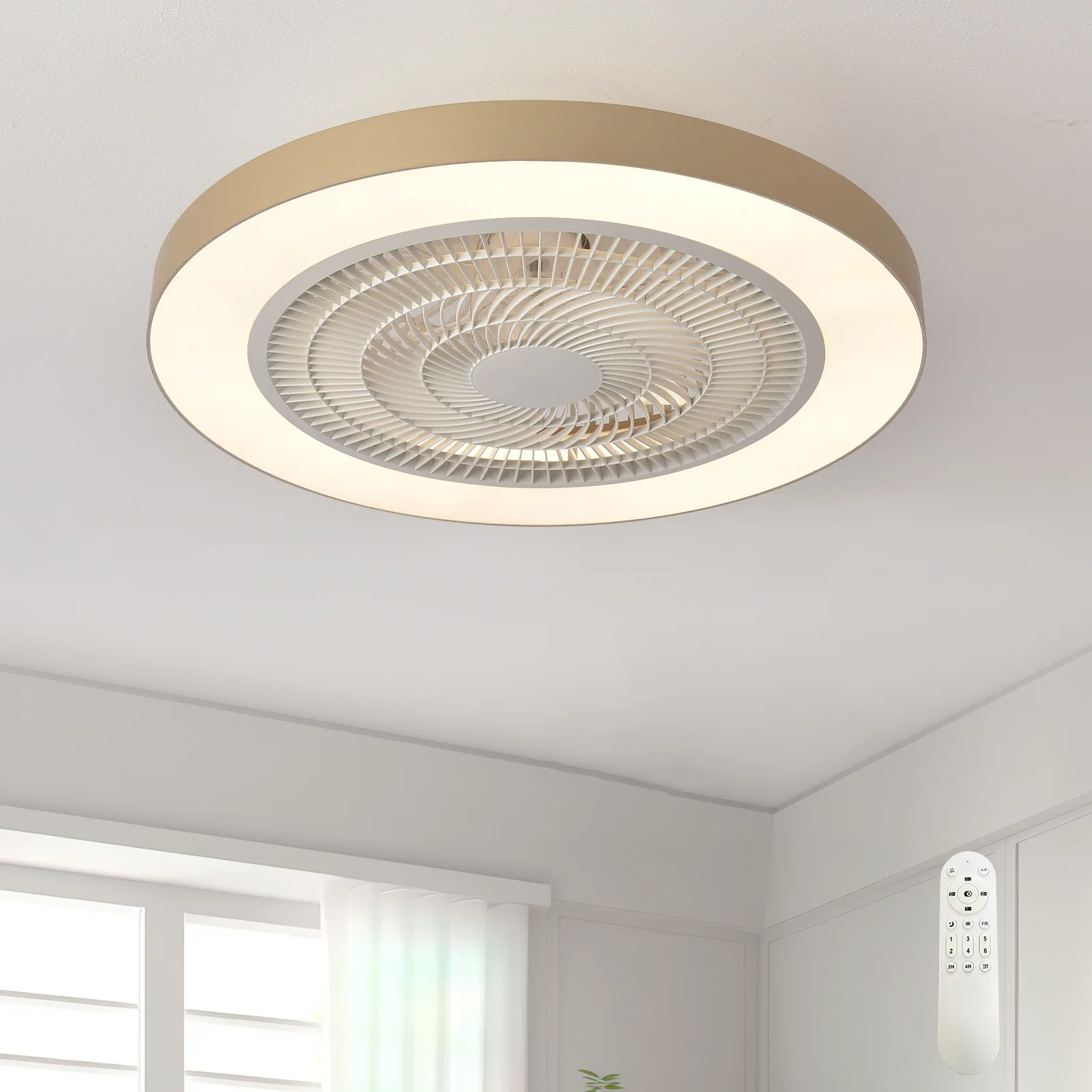 

Round Ceiling Fan Fans With Lights Remote Control Bedroom Decor Ventilator Lamp 48cm Air Invisible Blades Silent