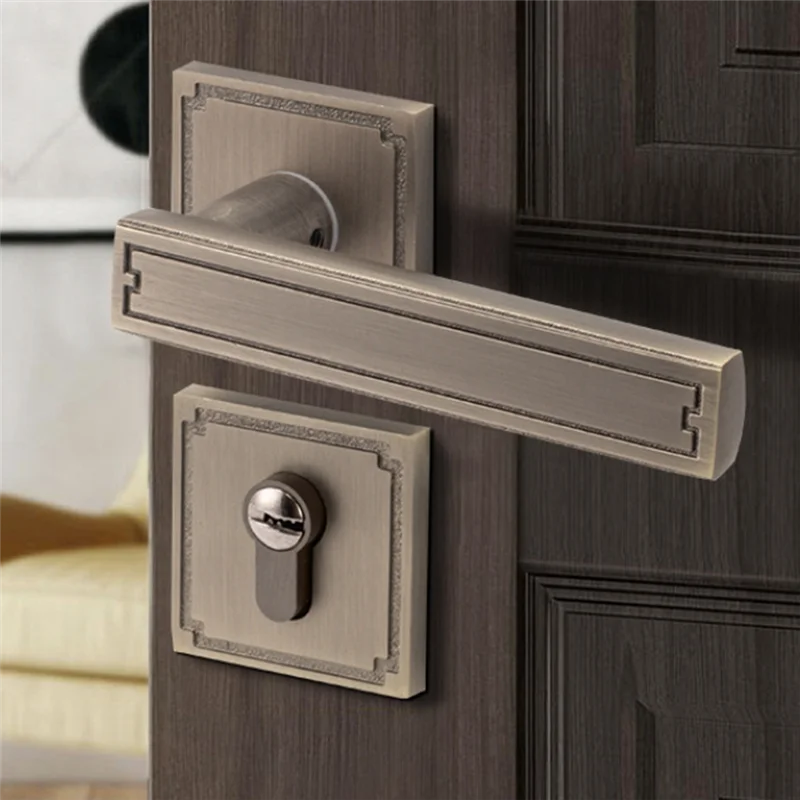 【추천】신형 중국식 도어락, 나무문 손잡이, 분리형 무소음 실내용, 가정용, 침실용, 레트로 손잡이 잠금장치