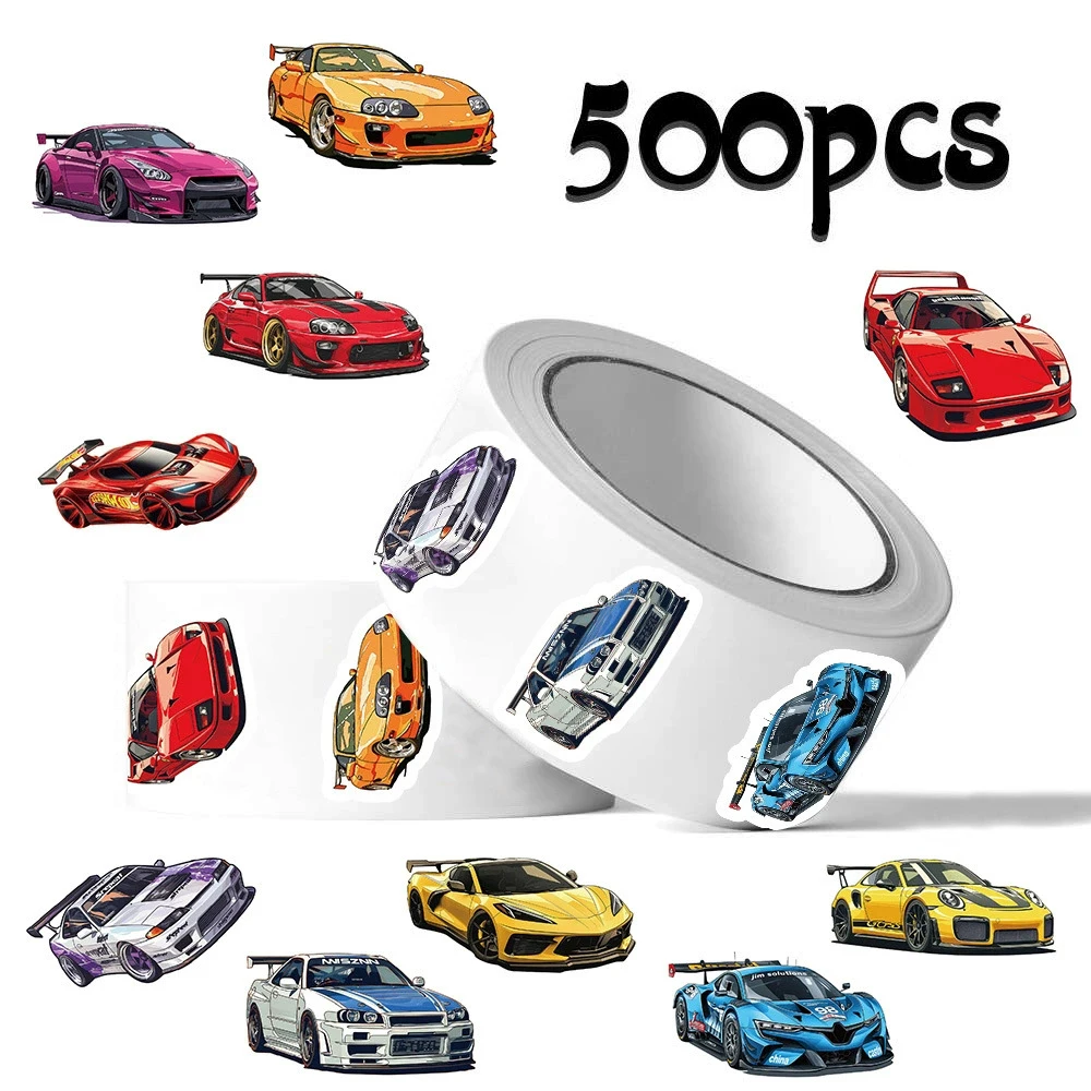 

500pcs JDM Racing Car Stickers Roll Cool Cartoon Supercar Decoration Decals Toy DIY Laptop Phone Waterproof Reward Sticker Gifts