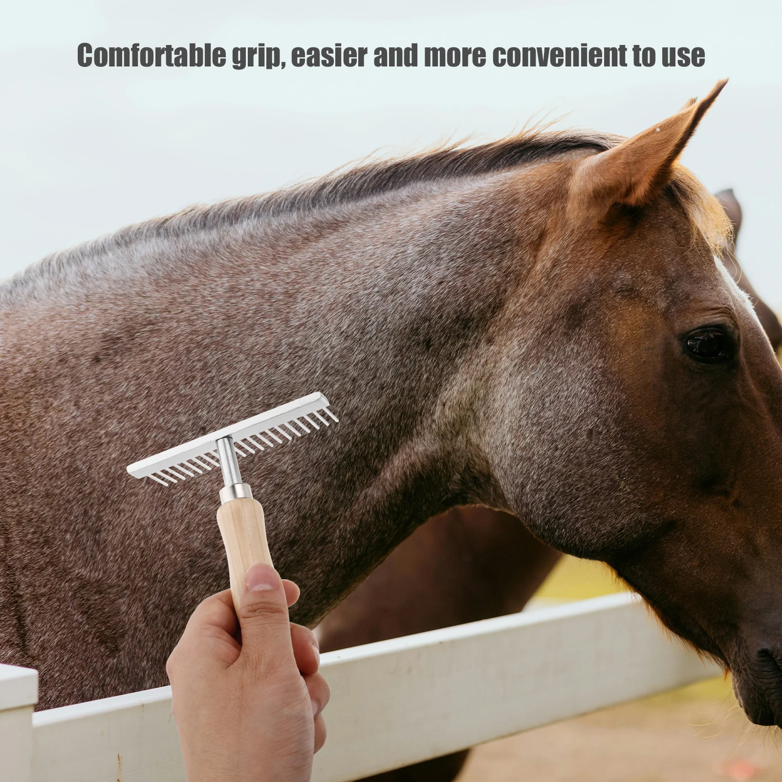 Horse Grooming Brush Metal Wood Handle Dematting Comb Dogs Cows Donkeys Livestock Pet Undercoat Rake Tool