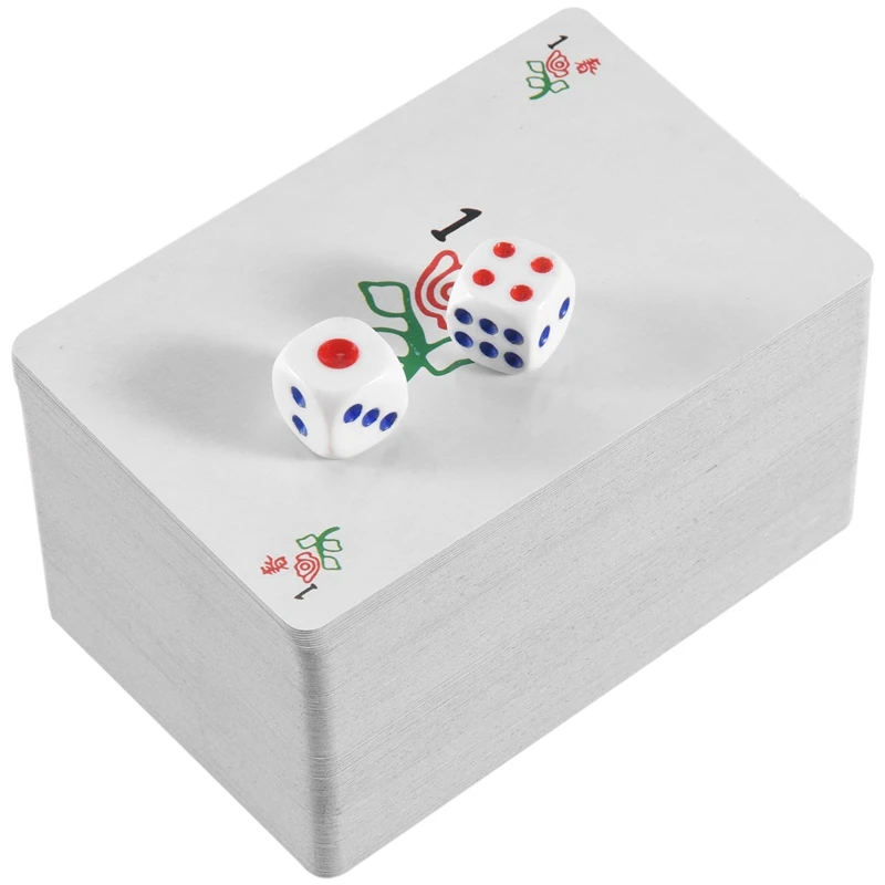 144Pcs/Set Mah Jong Paper Mahjong Chinese Playing Cards Game With 2Pcs Dices Portable Travel Entertainment Playing Cards Kit New