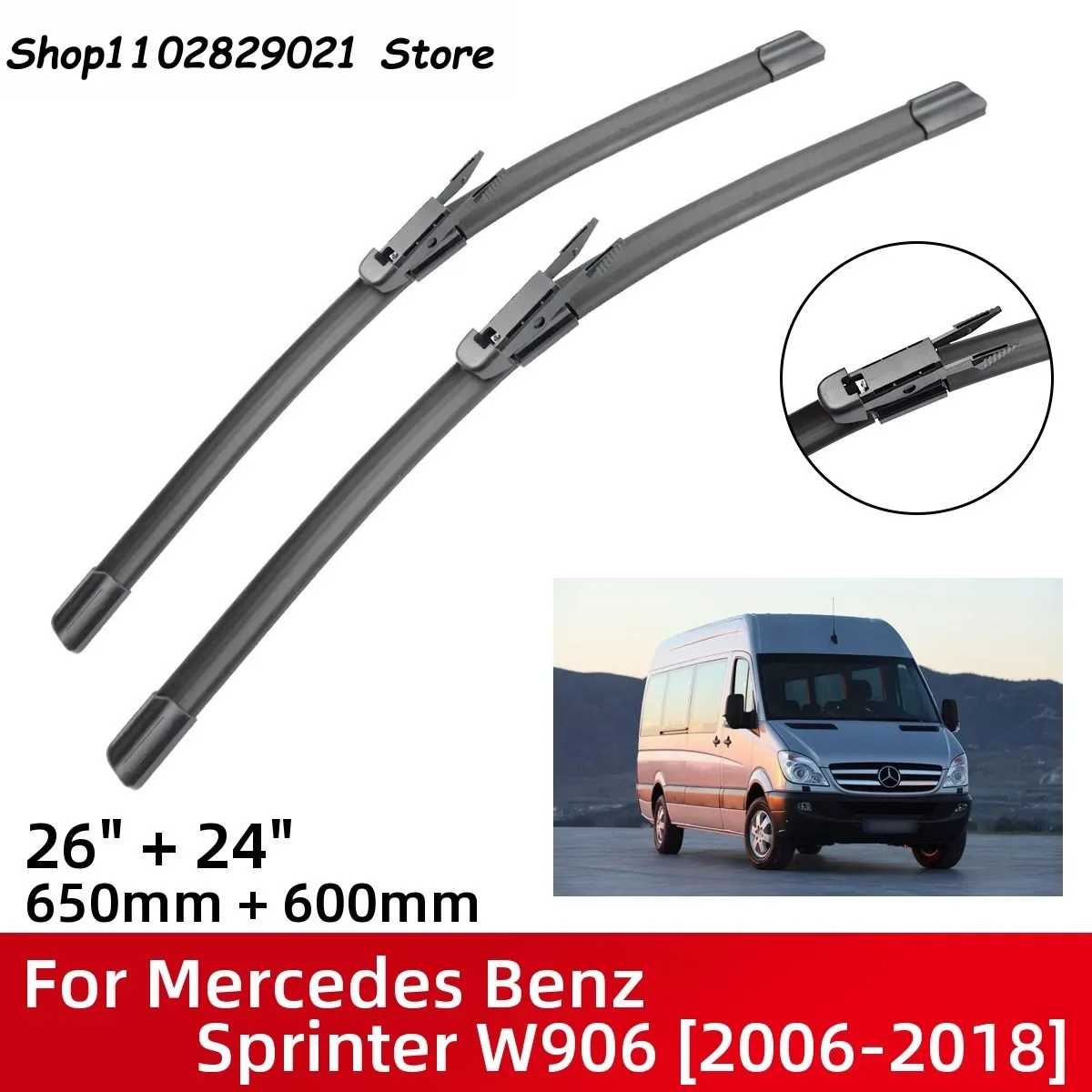 

Front Wiper Blades For Mercedes Benz Sprinter W906 2006-2018 Windshield Windscreen Window 26"+24" 2013 2014 2015 2016 2017 2018