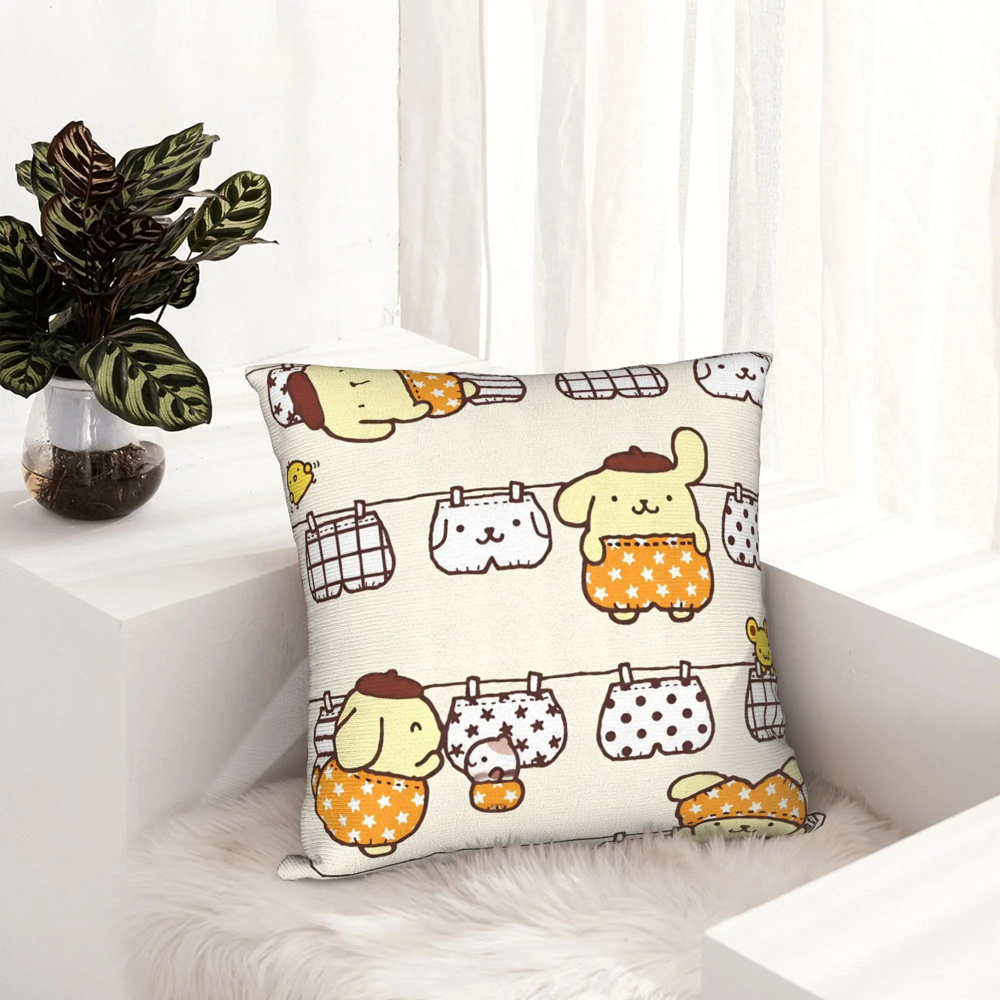 Pompompurins Cute Dog Pillowcase Printed Fabric Cushion Cover Decorations  Throw Pillow Case Cover Car Zipper 45X45cm