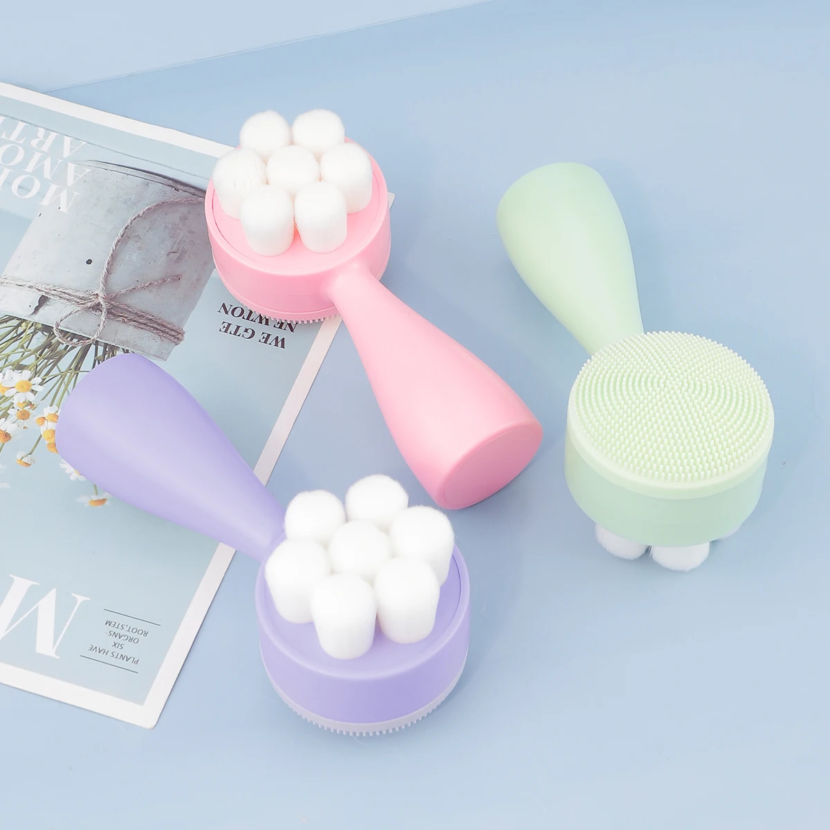 Silicone Face Cleansing Brush Double-Sided Facial Cleanser Blackhead Removal Pore Cleaner Exfoliator Face Scrub Skin Care Tool