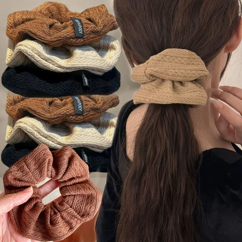 

Осенне-зимняя резинка для волос для женщин и девушек, винтажная большая резинка-скранчи, милый модный эластичный ободок для волос, резинка для прически