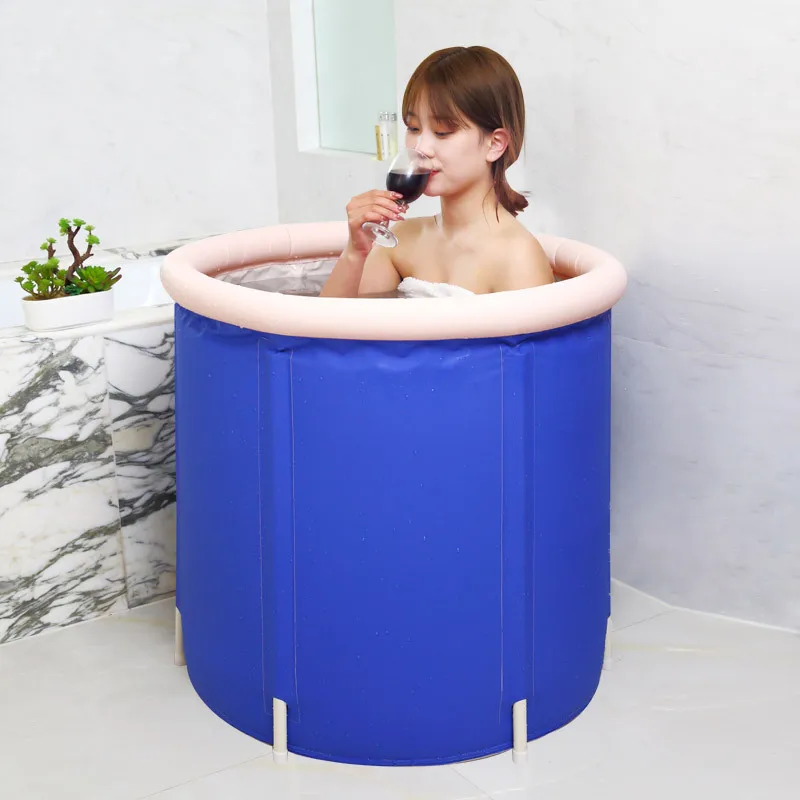 Blue Household Thermal Insulation Bath Barrel Double-layer Thickened Inflatable Folding Bath Barrel Baby Sitting Bath